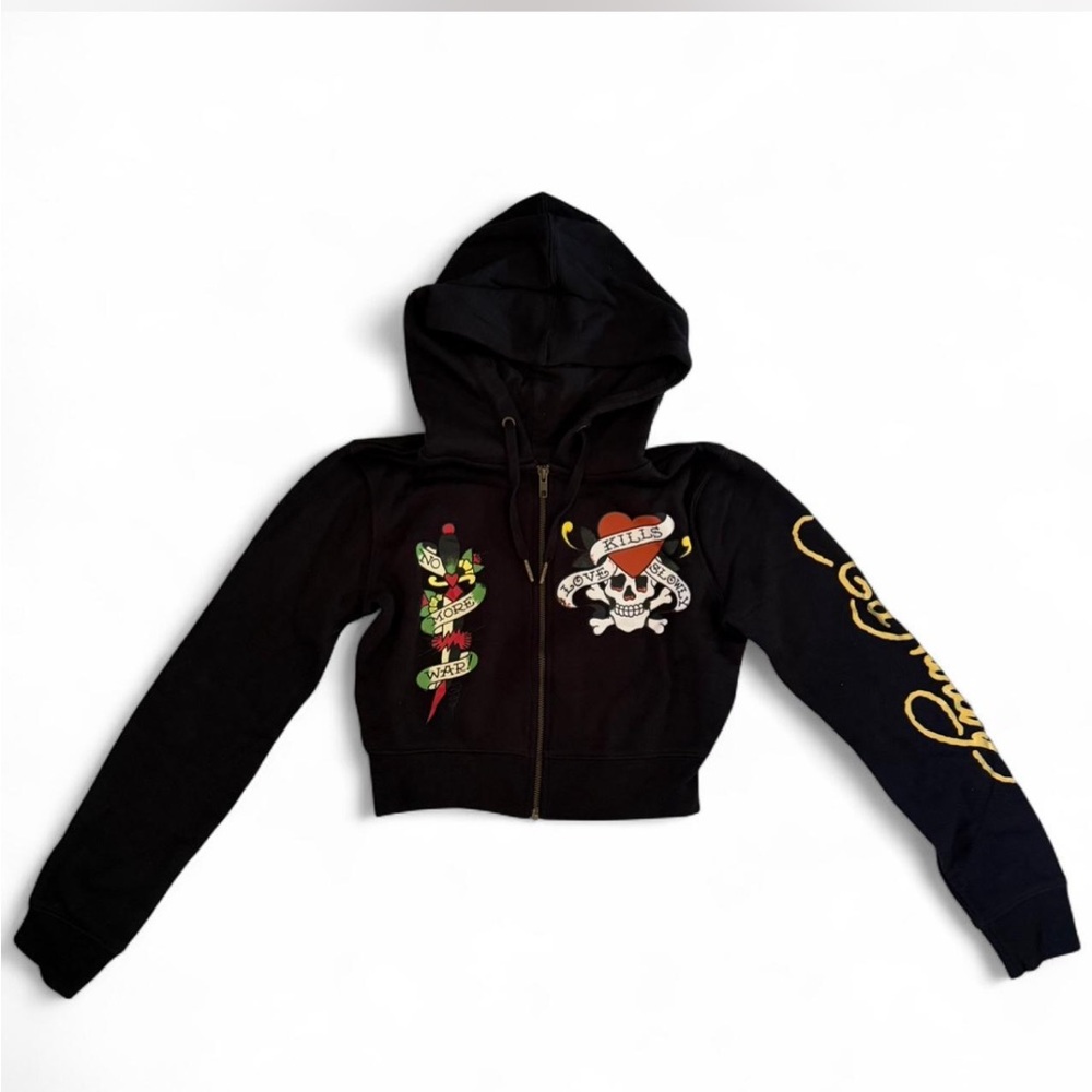 Ed Hardy Cropped Black Zip up
